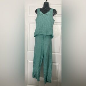 Rafaella Linen Co-Ord Set Tank Top & Wide Leg Pants Size 10